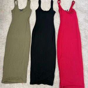 Women’s Sleeveless Midi Dress - Olive, Black & Red
